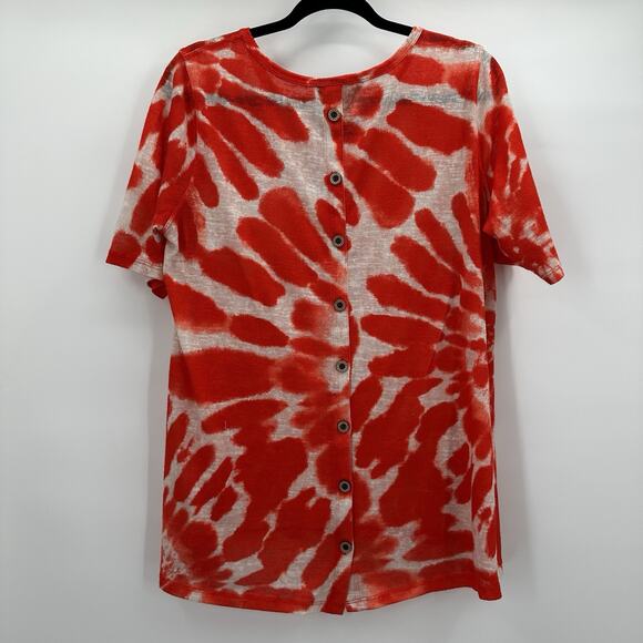 Ali Miles Top Shirt Womens Large Red Orange Knit Tie Die Breathable Tunic Bright - Picture 2 of 13